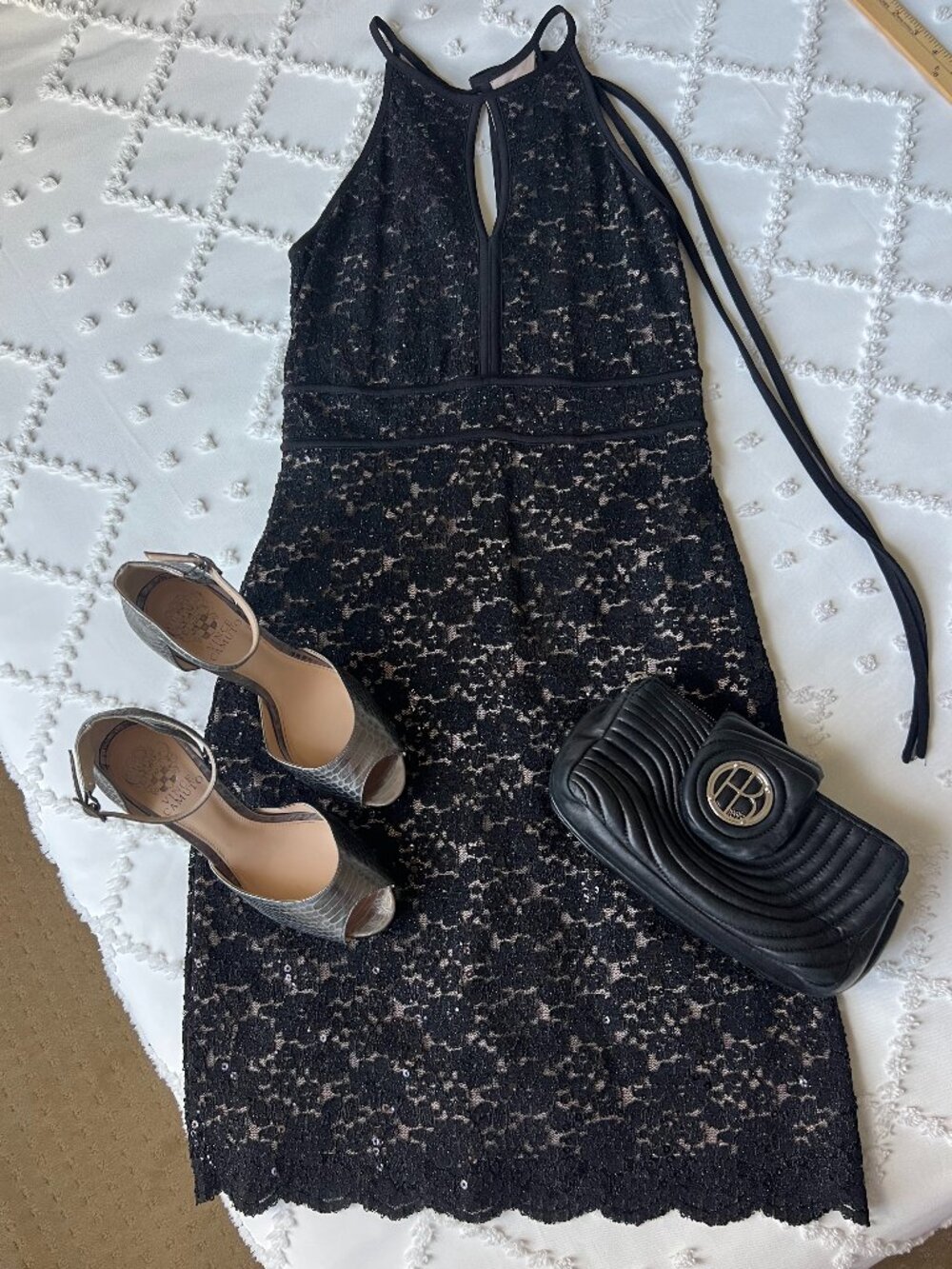 NW Nightway Lace, Sequins Cocktail Dress in Black and Nude SIZE 8